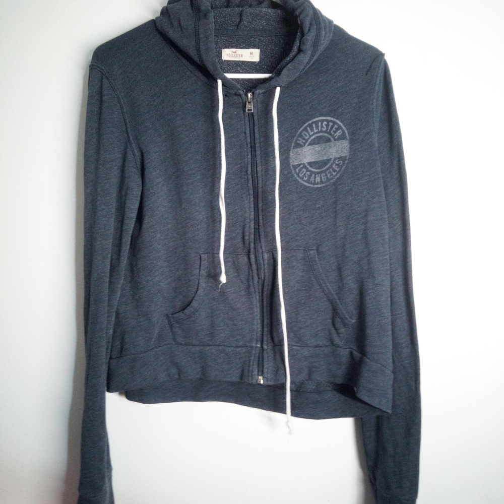 Hollister Women's Dark Gray Zip-Up Hoodie
